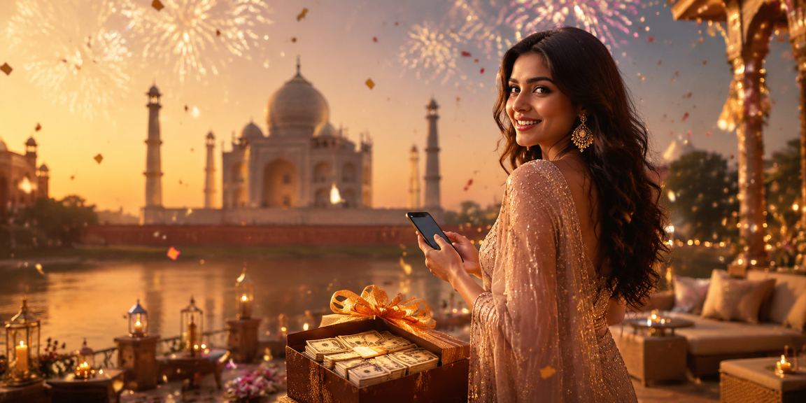 Mobile casino gameplay in Agra with Taj Mahal background